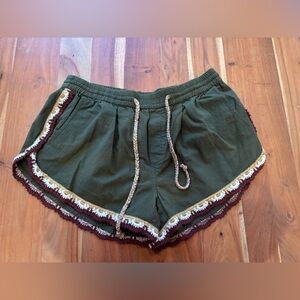Free People Olive Shorts with Embroidered Trim